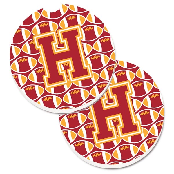 Carolines Treasures Letter H Football Cardinal and Gold Set of 2 Cup Holder Car Coaster CJ1070-HCARC - main